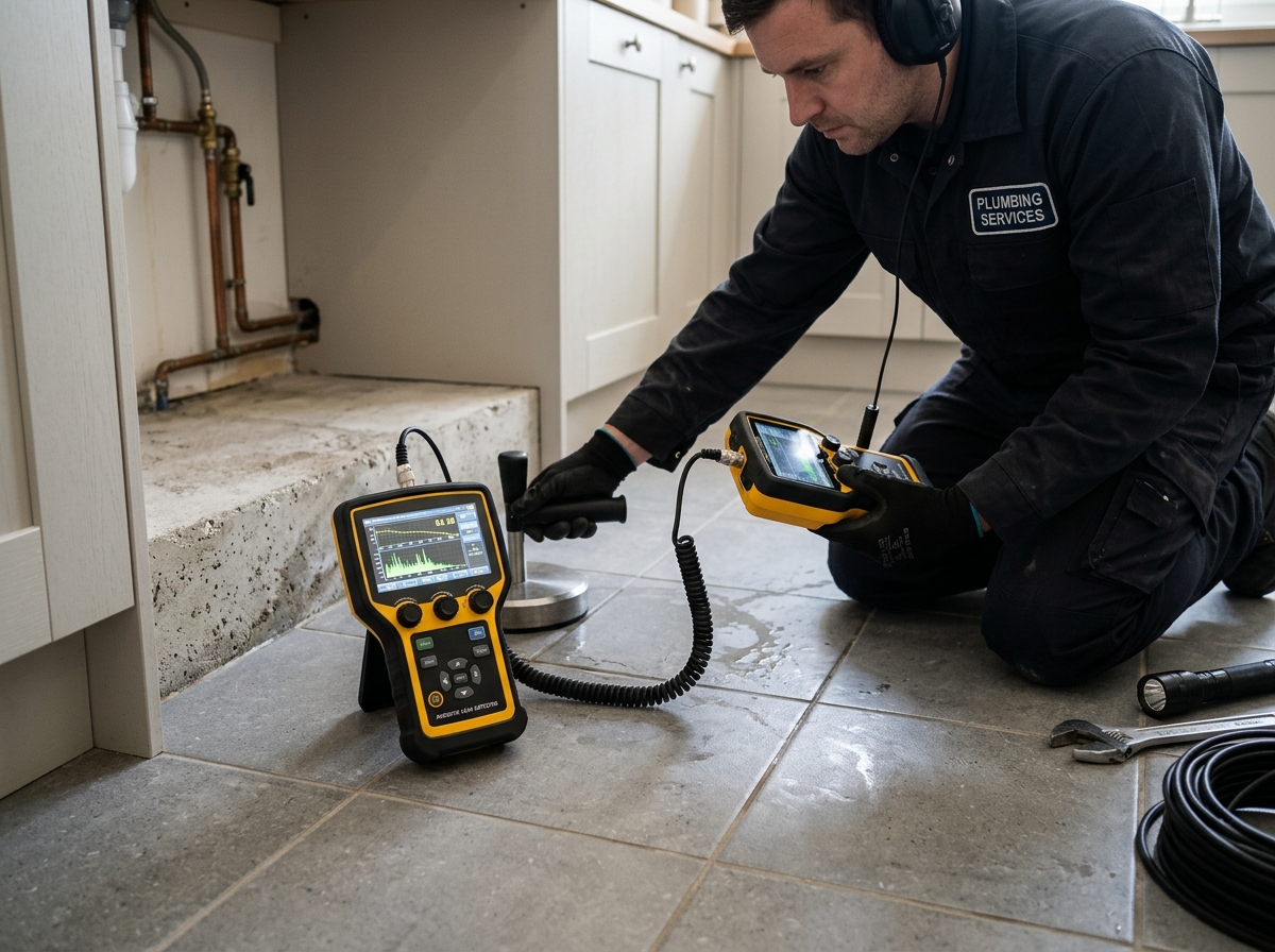 Electronic slab leak detection equipment used on concrete floor